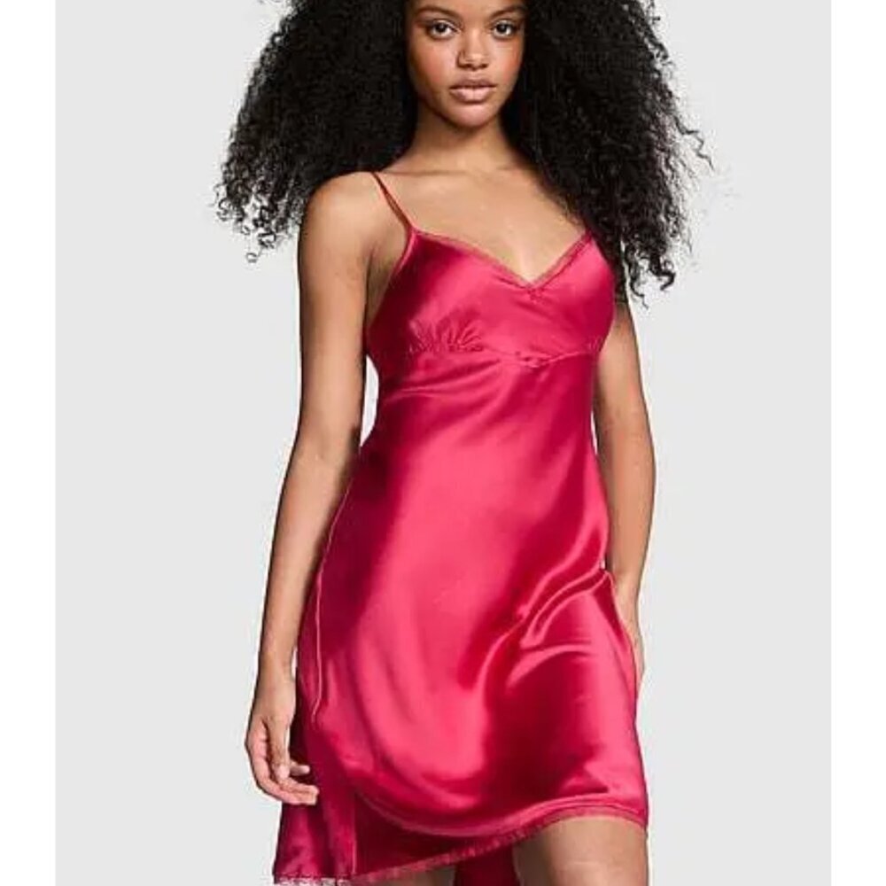 New! Pink x Frankies Bikinis Starlight Slip Dress with Lace Sz L 47535